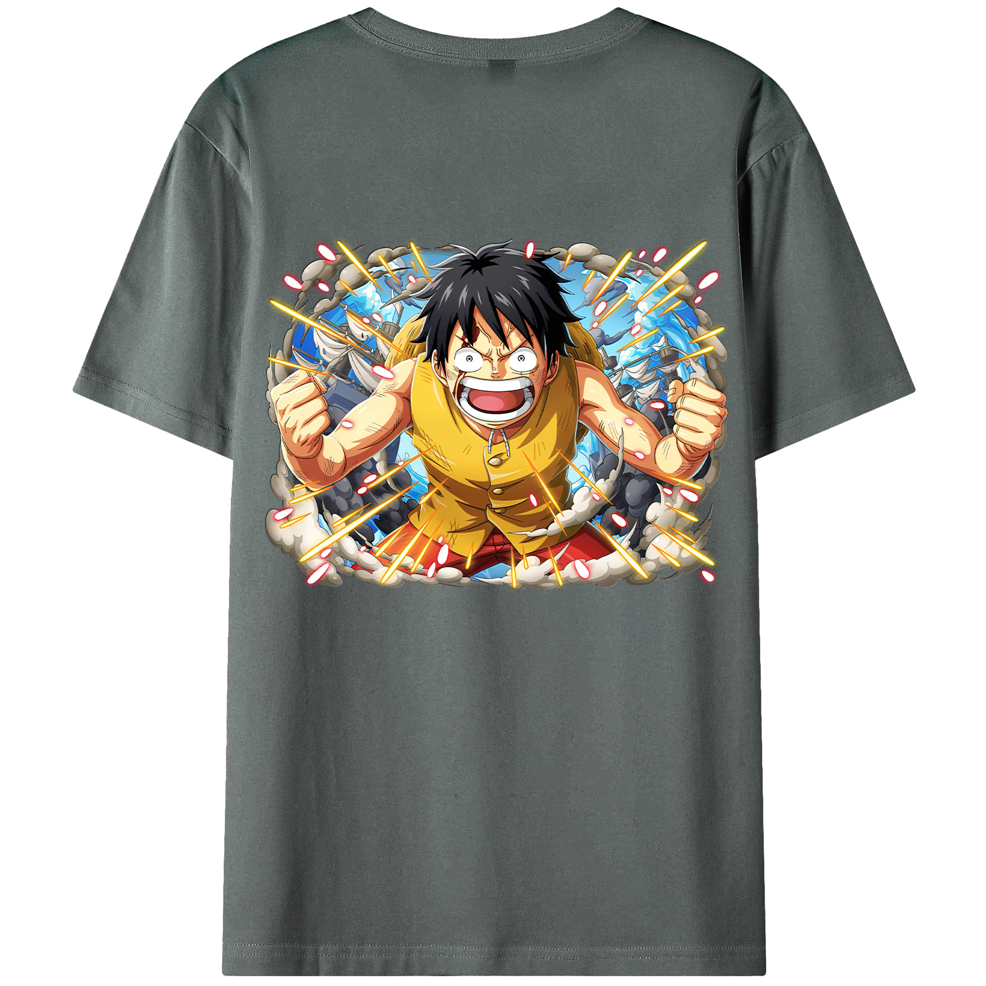 ワンピース モンキー・D・ルフィ ONE PIECE Monkey D. Luffy 綿100％ メンズ半袖Tシャツ（バックプリント） 通気性
